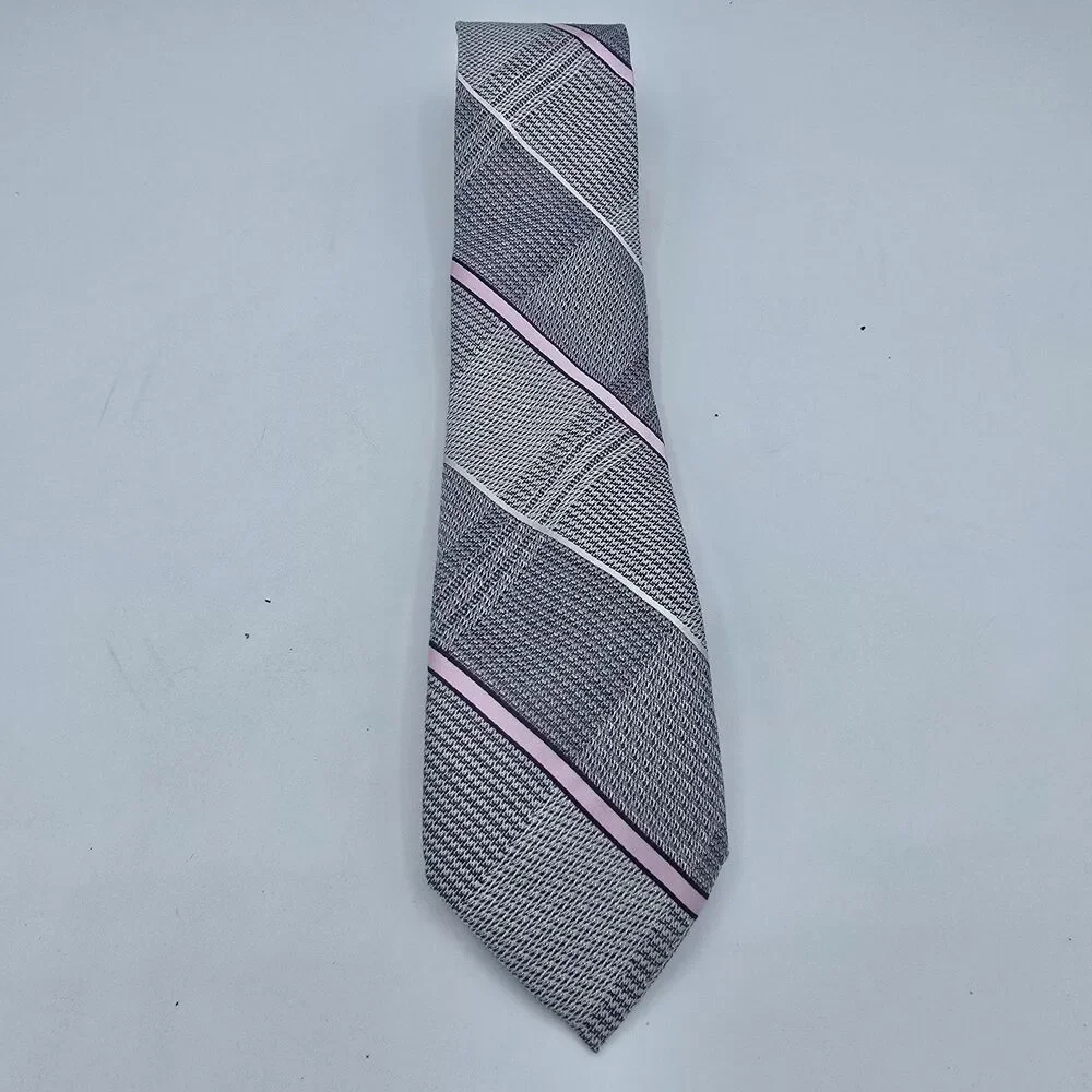 Necktie Mens Vintage DKNY Tie, Grey Pink 100% Silk, measurement are 56 by 3 inch